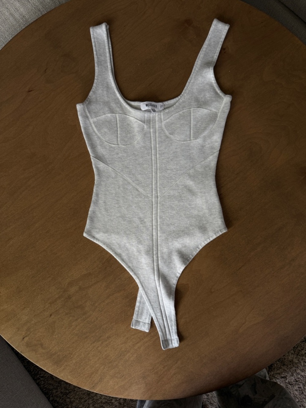 Missguided Sleeveless Grey Ribbed One-Piece Bodysuit